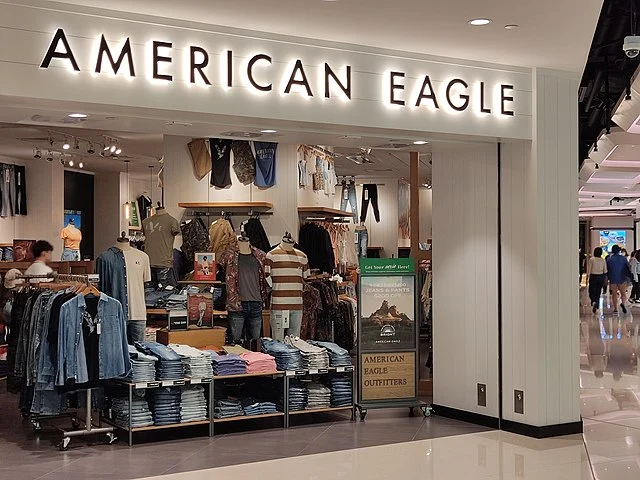 A collage of clothing brand logos resembling American Eagle, offering diverse fashion choices for young adults.