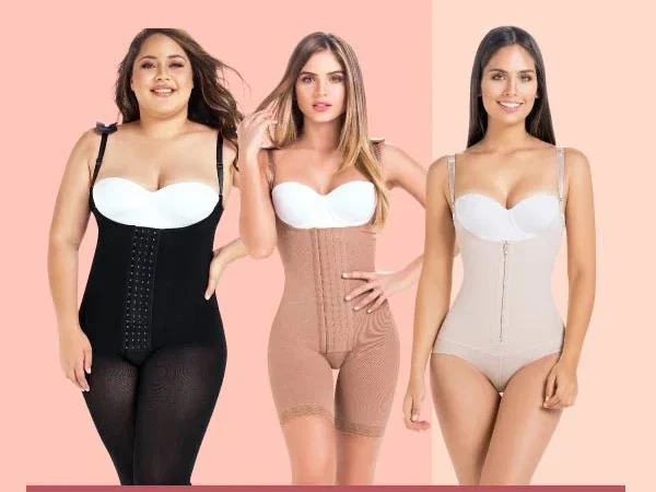 Array of Fajas (compression garments) designed to shape and contour the body, offering support, comfort, and confidence in various sizes and styles.