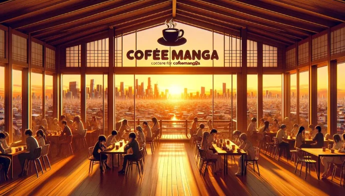 A creative and whimsical illustration merging coffee elements with manga artistry in the charming world of "Cofeemanga.