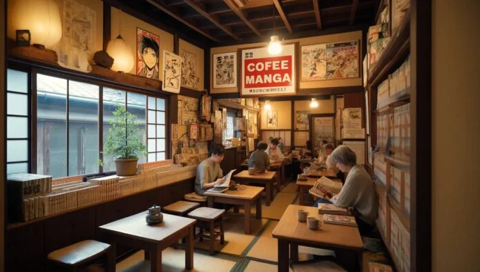 A visually appealing representation of "Cofeemanga," combining coffee culture elements with the dynamic art style of manga for a delightful experience.